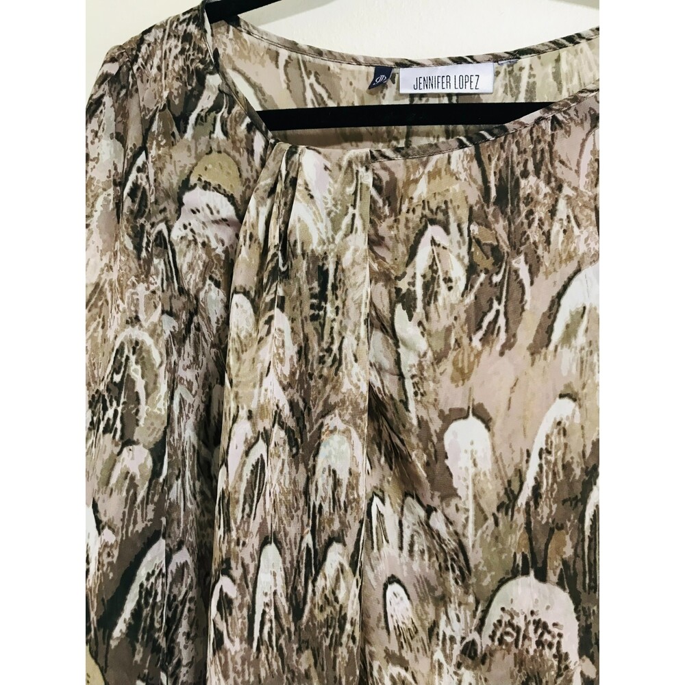 Jennifer Lopez Women's Scoop Neck Asymmetrical Sheer Blouse, Size S - Picture 2 of 4